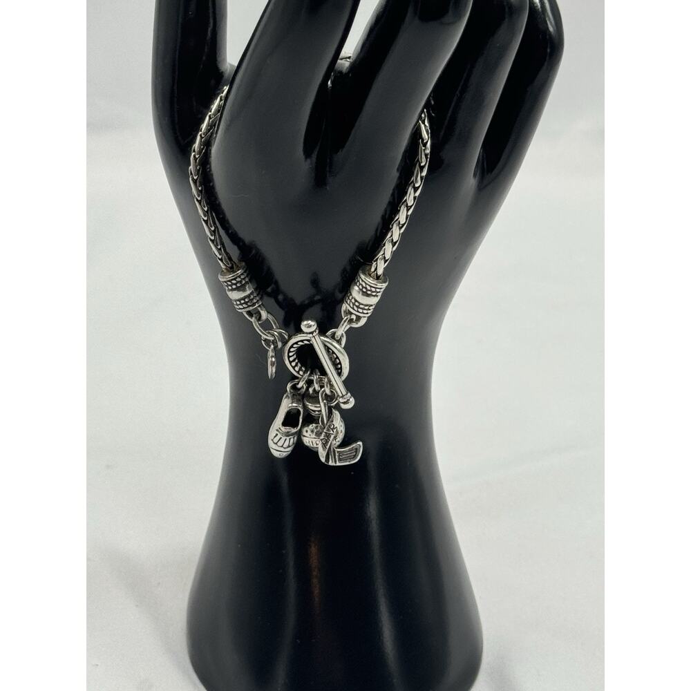 Brighton Golf Charm Retired Shoe Club Ball Toggle Bracelet 7” Slivertone